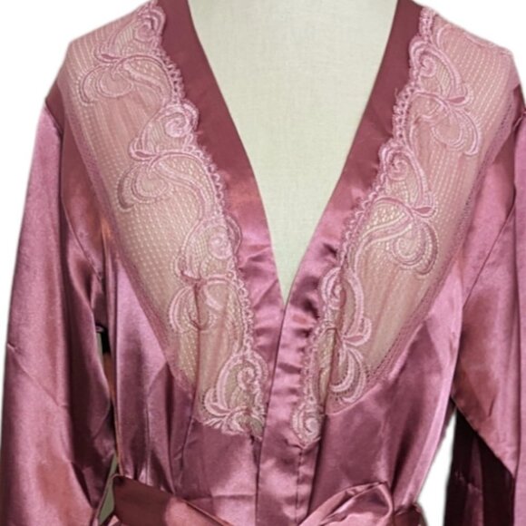 Vintage Robe Satin Lace Loungewear Boho Sash Coastal Grandma Girly Lingerie - Picture 3 of 7
